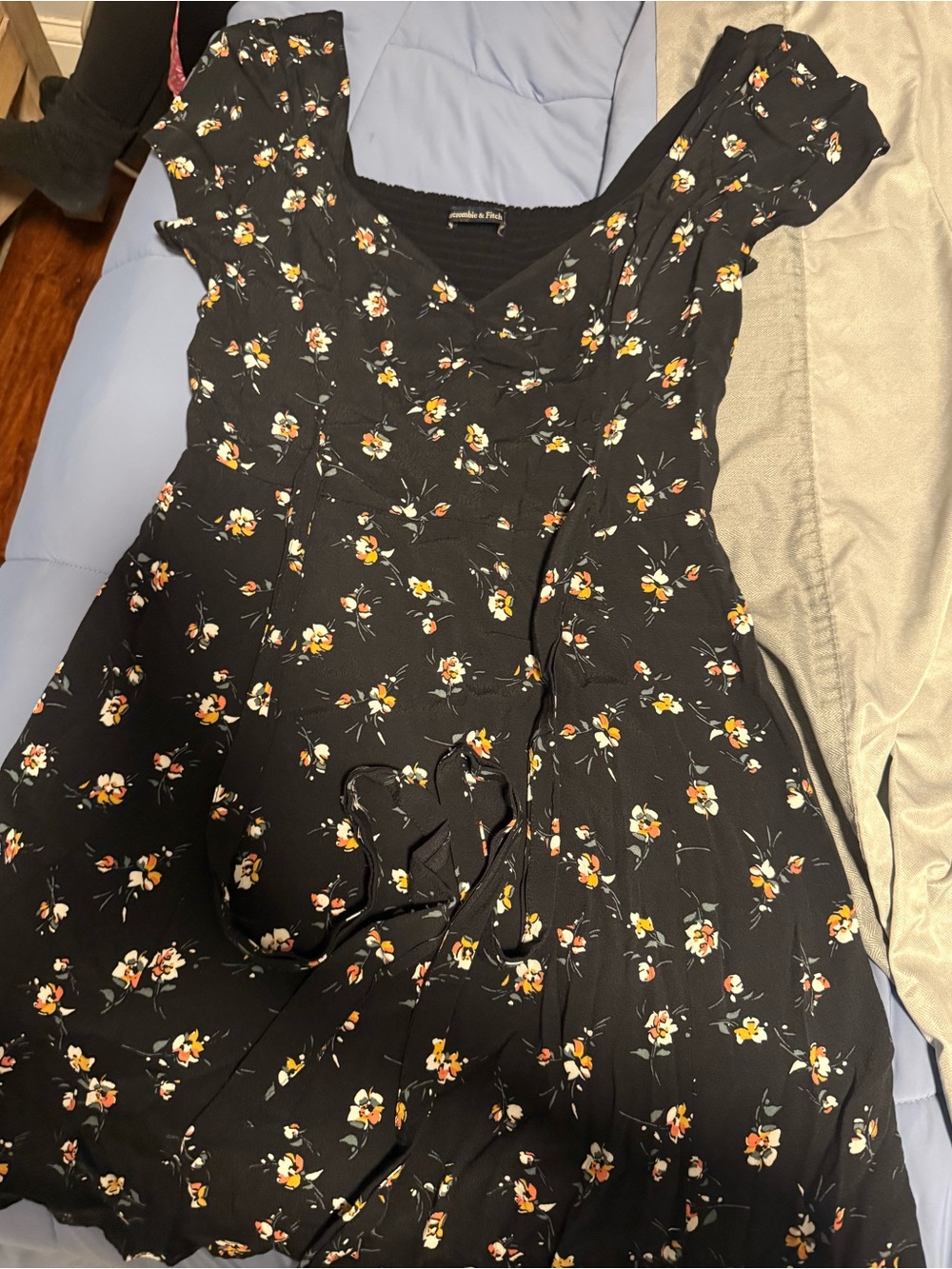 Abercrombie & Fitch Black Floral Mini Dress with Yellow & Pink Accents